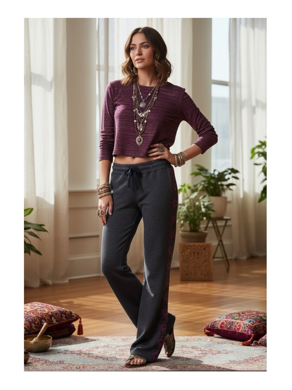 Vhtf: Y2k Lucky Lotus Embroidered Tux Stripe Sweatpants Heather Navy Pink